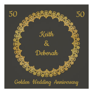 Póster Aniversário personalizável de casamento de Ouros