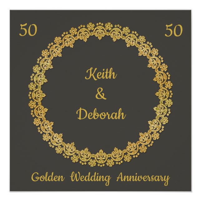 Póster Aniversário personalizável de casamento de Ouros (Frente)