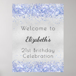 Poster Aniversário, prata azul, nome da relva