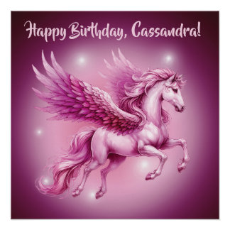 Póster Aniversário Rosa Pegasus Fantasy Design Glossy