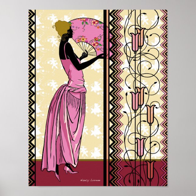 Poster Anjanette em rosa e Dourado (Frente)
