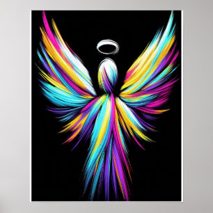 Poster Anjo Abstrato em uma Chuva de Cores