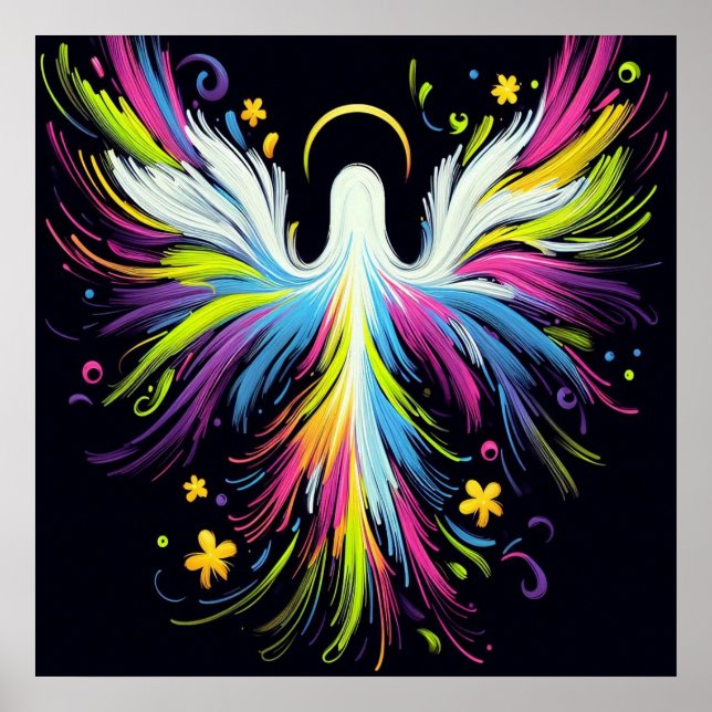 Poster Anjo Abstrato Multicolorido em Fundo Preto (Frente)