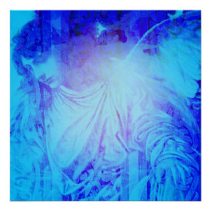 Póster Anjo azul bonito da proteção e da remissão