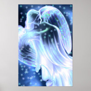 Poster Anjo Azul Majestoso Com Estrelas