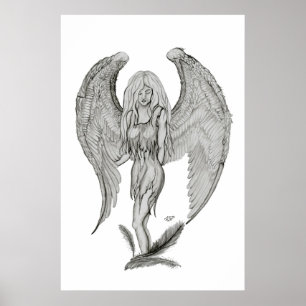 Póster Anjo Bleistiftzeichnung Black and desenhos whites
