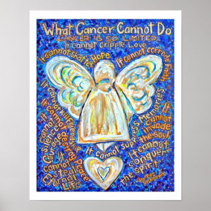 Poster Anjo Cancer Azul e Dourado (Borda Branca)