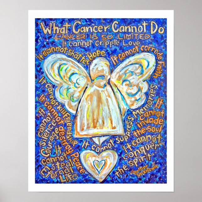 Poster Anjo Cancer Azul e Dourado (Borda Branca) (Frente)