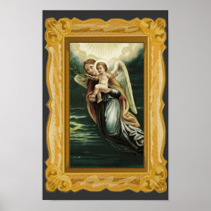 Póster Anjo-da-guarda do vintage com Jesus