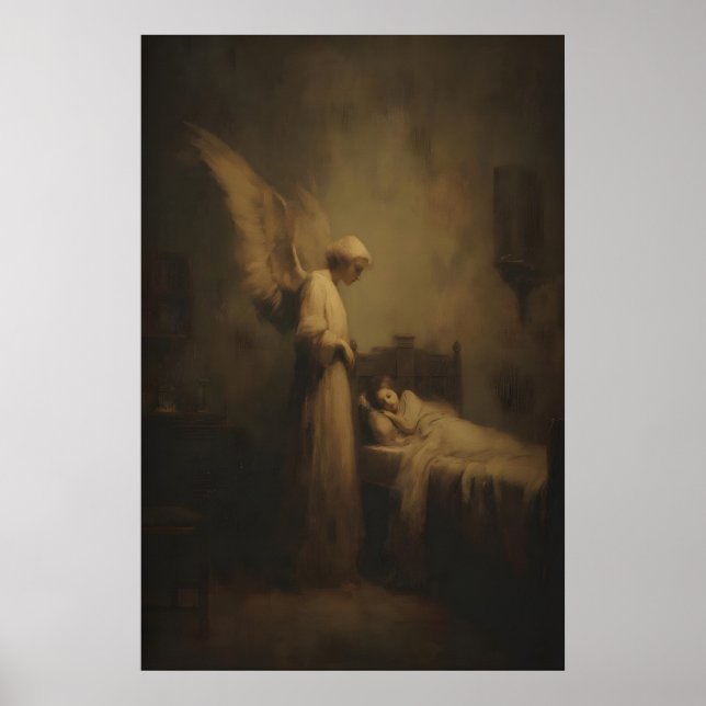 Poster Anjo da Guarda Observando Criança Adormecida (Frente)