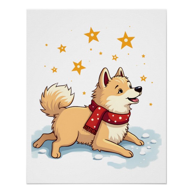Póster Anjo da Neve Samoyed (Frente)