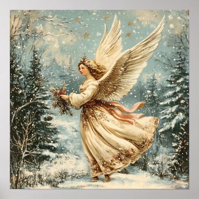 Poster Anjo de Natal com Azevinho (Frente)