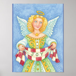 Poster Anjo de Natal de desenho animado fofo com auréola