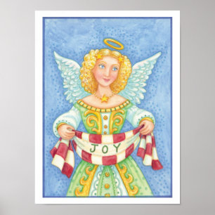 Poster Anjo de Natal de desenho animado fofo com auréola