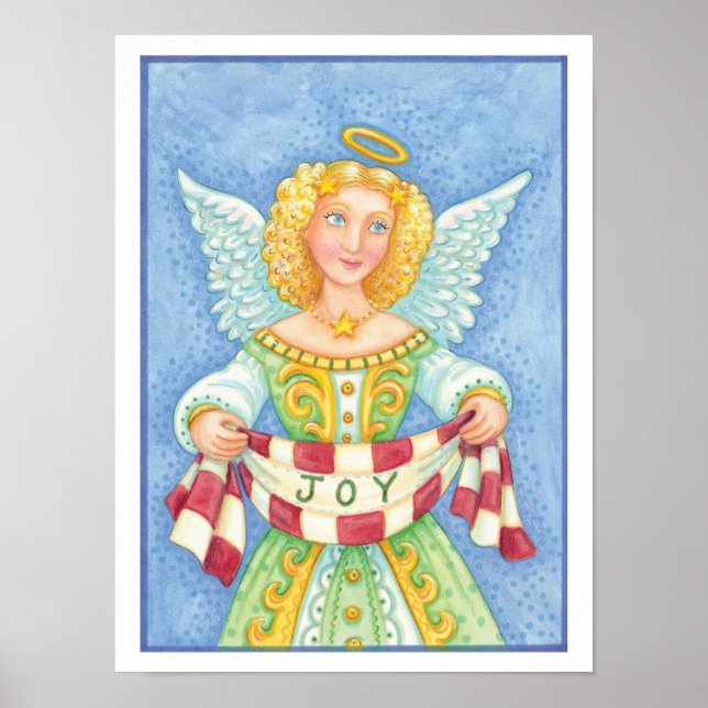 Poster Anjo de Natal de desenho animado fofo com auréola  (Frente)