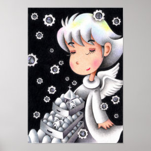Poster Anjo de neve branco.