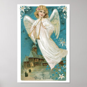Poster Anjo do natal vintage que joga a trombeta
