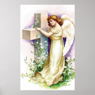 Poster Anjo do vintage com cruz cristã