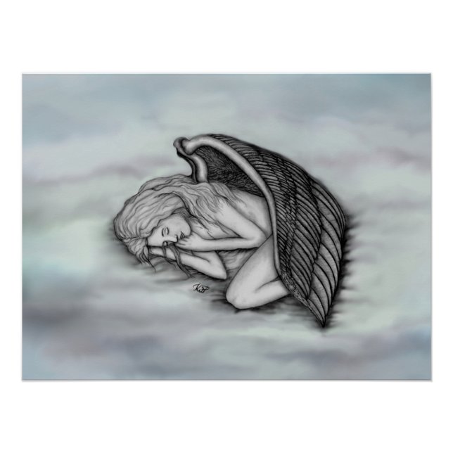 Póster Anjo dormindo nas nuvens do céu (Frente)