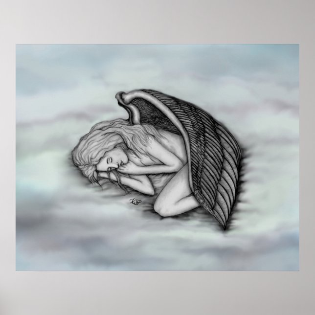 Poster Anjo dormindo nas nuvens do céu (Frente)