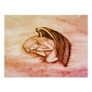 Póster Anjo dormindo no céu nuvens em mármore