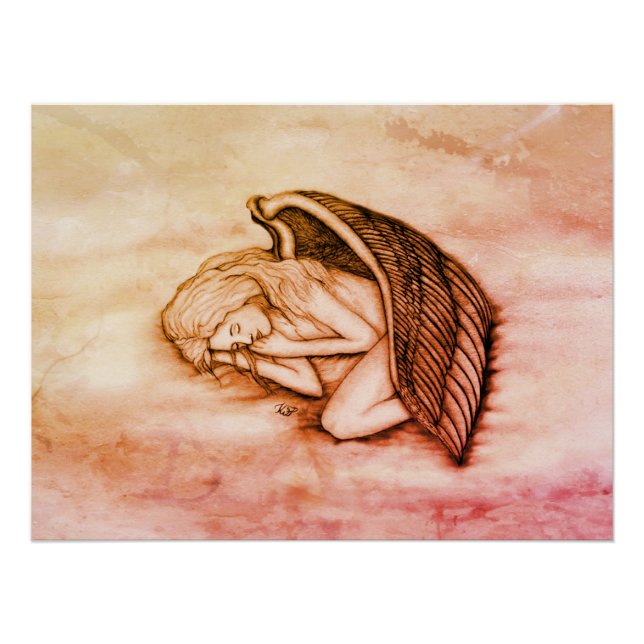 Póster Anjo dormindo no céu nuvens em mármore (Frente)