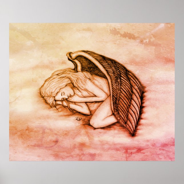 Poster Anjo dormindo no céu nuvens em mármore (Frente)