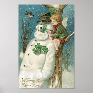Póster Anjo e boneco de neve do Natal