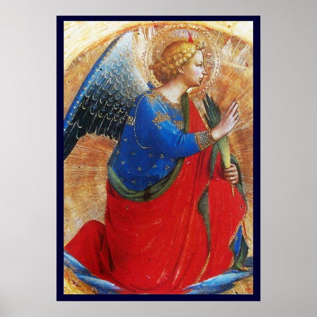 Póster ANJO EM Dourado Vermelho e Azul (Frente)