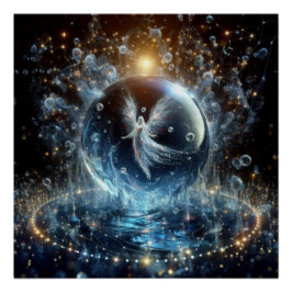 Póster Anjo Em Uma Bolha Pura De Água Limpa Em Um Lago Az