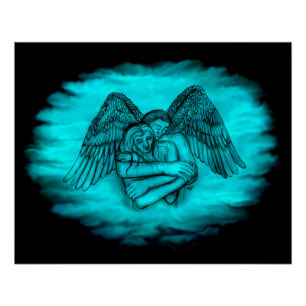 Póster Anjo Eros apaixonado, design preto e verde