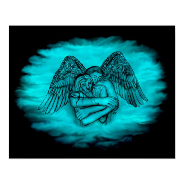 Póster Anjo Eros apaixonado, design preto e verde (Frente)