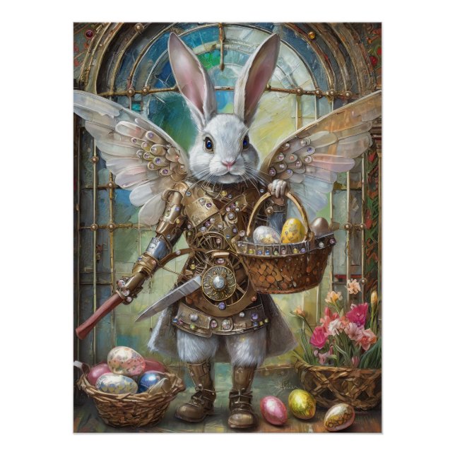 Póster Anjo Guerreiro Steampunk do Coelho de Páscoa (Frente)