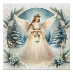 Póster Anjo Lanterna Celestial de Inverno da Esperança