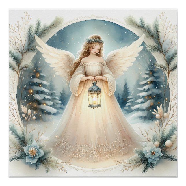 Póster Anjo Lanterna Celestial de Inverno da Esperança (Frente)