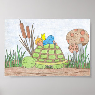 Póster Anjo pequeno na tartaruga