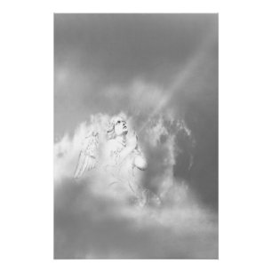 Póster Anjo Preto Branco Cinza nas Nuvens Rezando