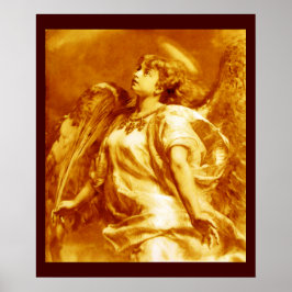 POSTER ANJO ROMÂNTICO COM PENA EM AMARELO OURO BRANCO