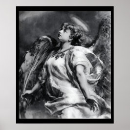 POSTER ANJO ROMÂNTICO COM PENA EM PRETO E BRANCO