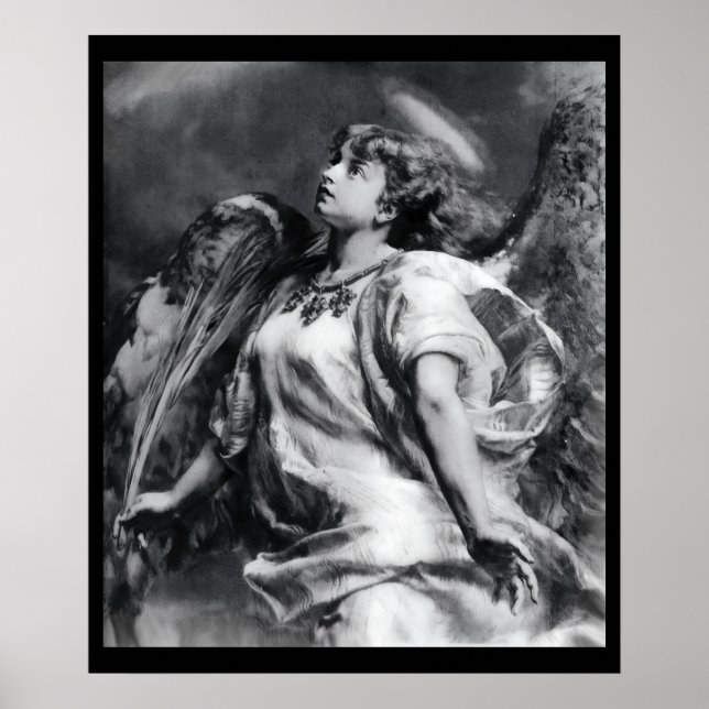 POSTER ANJO ROMÂNTICO COM PENA EM PRETO E BRANCO (Frente)
