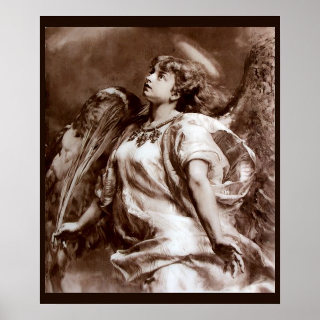 PÓSTER ANJO ROMÂNTICO COM PENA EM SEPIA MARROM,BRANCO (Frente)