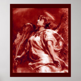 PÓSTER ANJO ROMÂNTICO COM PENA EM VERMELHO BRANCO ANTIGO
