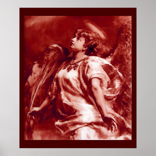 PÓSTER ANJO ROMÂNTICO COM PENA EM VERMELHO BRANCO ANTIGO (Frente)