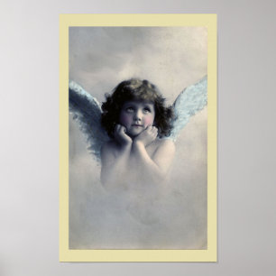 Póster Anjo rosado doce do vintage de Cheeked nas nuvens