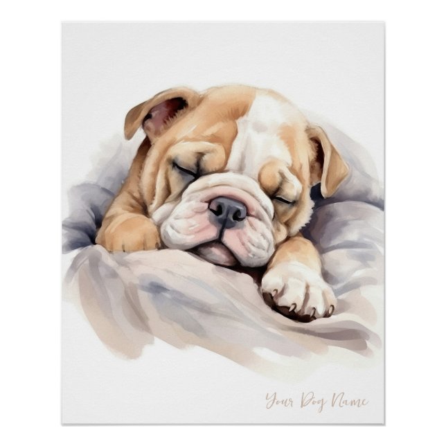 Póster Anjo super giro dormindo cachorrinho Bulldog 003 - (Frente)