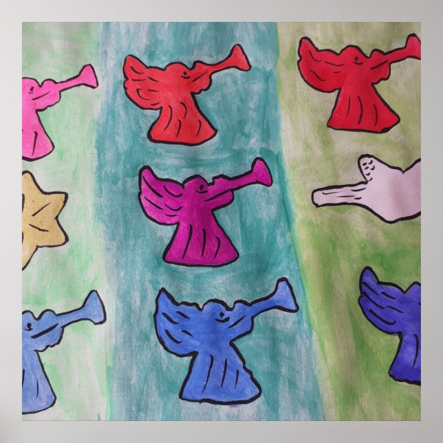Poster Anjos de Natal com trompetes (Frente)