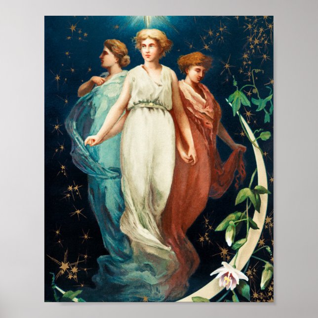 Poster Anjos de Natal, estrelas, mulheres, feriado na lua (Frente)
