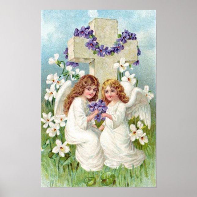 Poster Anjos Fofos Com Cruz E Flores  (Frente)