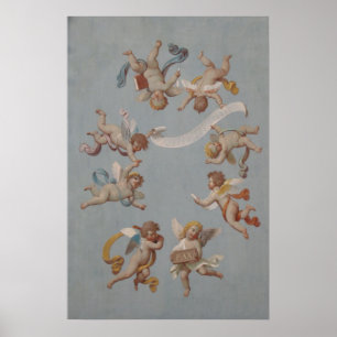 Póster Anjos lunáticos do querubim do renascimento