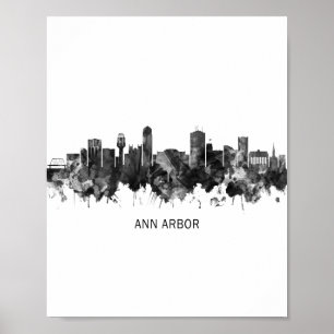 Poster Ann Arbor Michigan Skyline BW